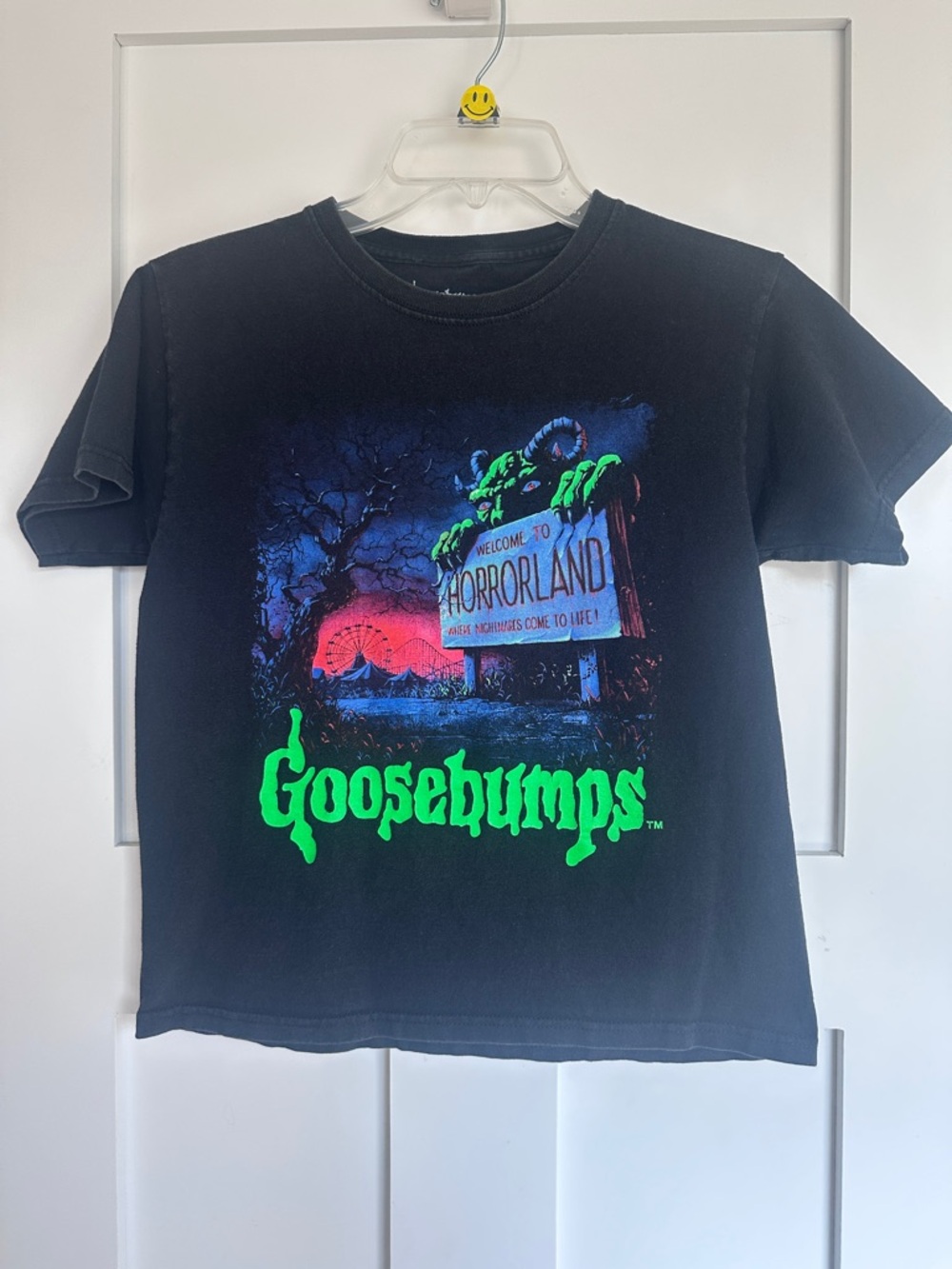 Vintage 90s Goosebumps Kids Med Black Graphic Tee - Horrorland Design Distressed